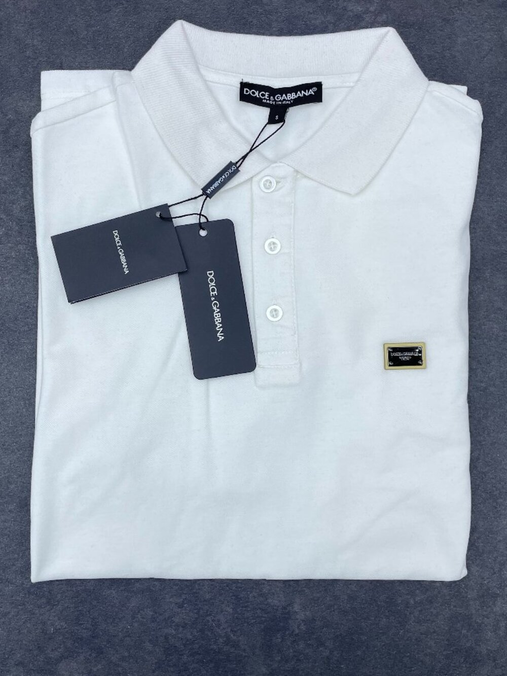 Dolce & Gabbana Men’s White Polo Shirt Logo Plaque- Size XL